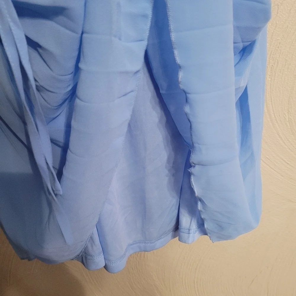 Boohoo Blue Pleated Long Sleeve Ruffle Midi Smock Dress Size Women's 6 NEW